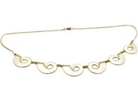 Norwegian Mid 20th Century Silver & White Enamel Curve Necklace