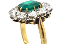 Art Deco 18ct Gold, Colombian Emerald & Diamond Cluster Ring
