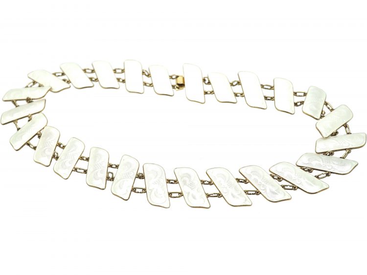 Mid 20th Century Silver & White Enamel Slanting Collar by JB Balruud