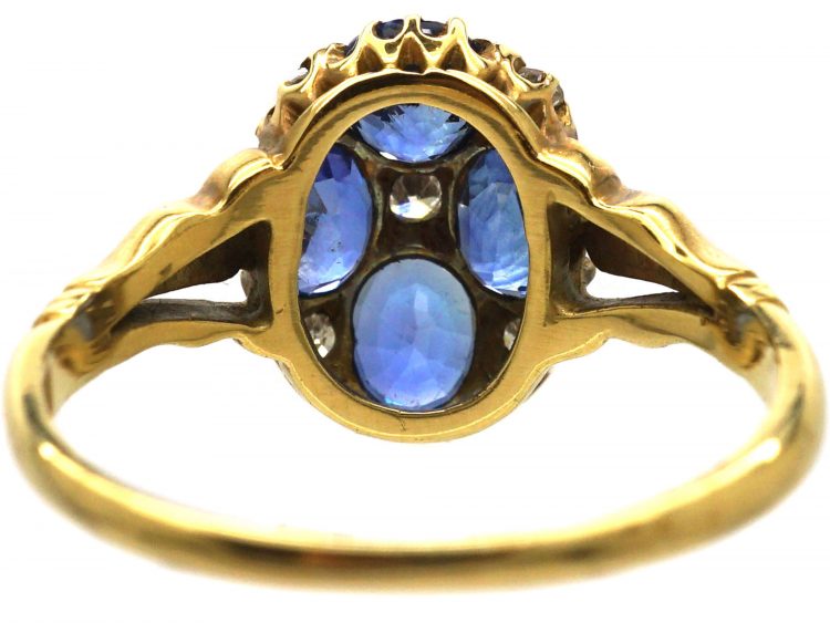 Edwardian 18ct Gold, Four Stone Sapphire & Diamond Cluster Ring