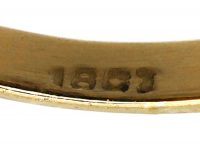 Edwardian 18ct Gold, Three Stone Sapphire & Diamond Carved Half Hoop Ring