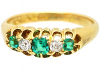 Victorian 18ct Gold, Emerald & Diamond Five Stone Ring