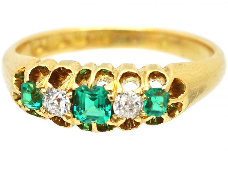 Victorian 18ct Gold, Emerald & Diamond Five Stone Ring