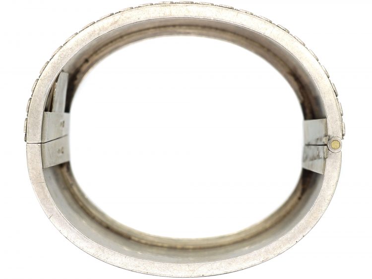 Victorian Silver & Gold Overlay Bangle with a Vase of Flowers Motif