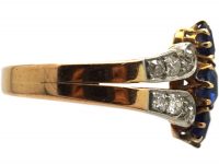 French Belle Epoch 18ct Gold& Platinum, Three Stone Sapphire & Diamond Ring
