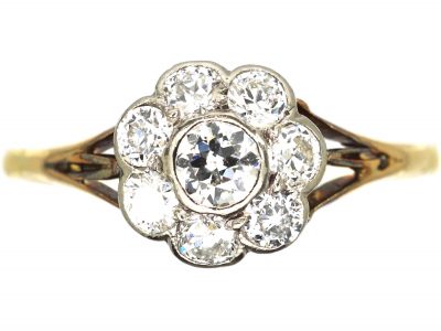 Edwardian 18ct Gold & Platinum, Diamond Daisy Cluster Ring