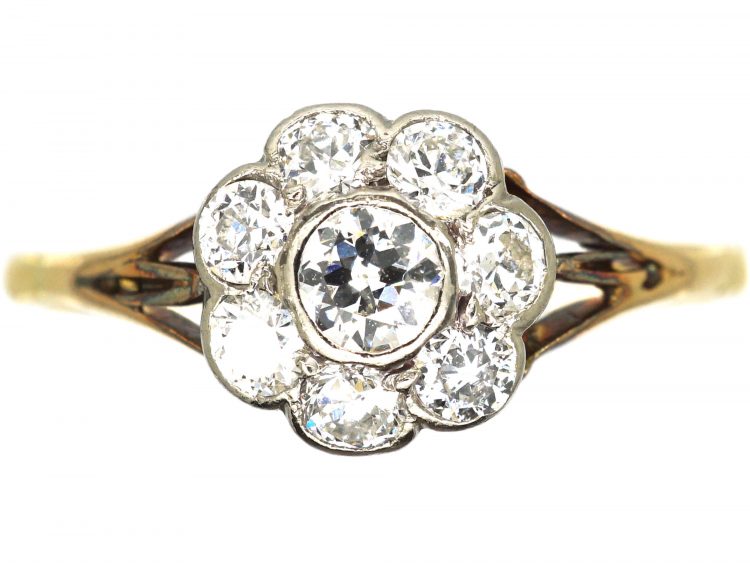 Edwardian 18ct Gold & Platinum, Diamond Daisy Cluster Ring