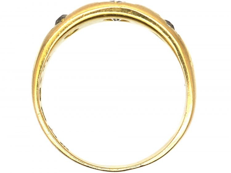 Victorian 18ct Gold, Three Stone Diamond Gypsy Ring