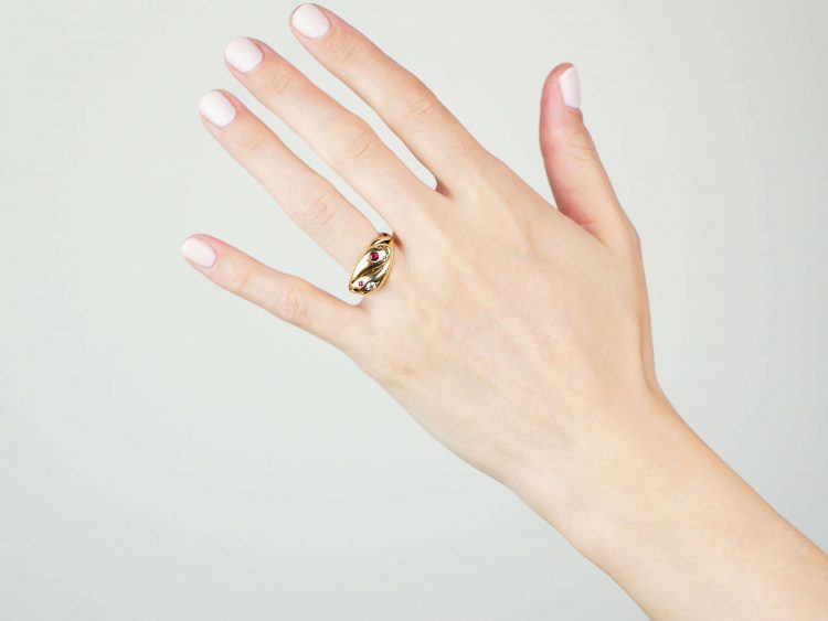 Victorian 18ct Gold Double Snake Ring set with Rubies & Diamonds