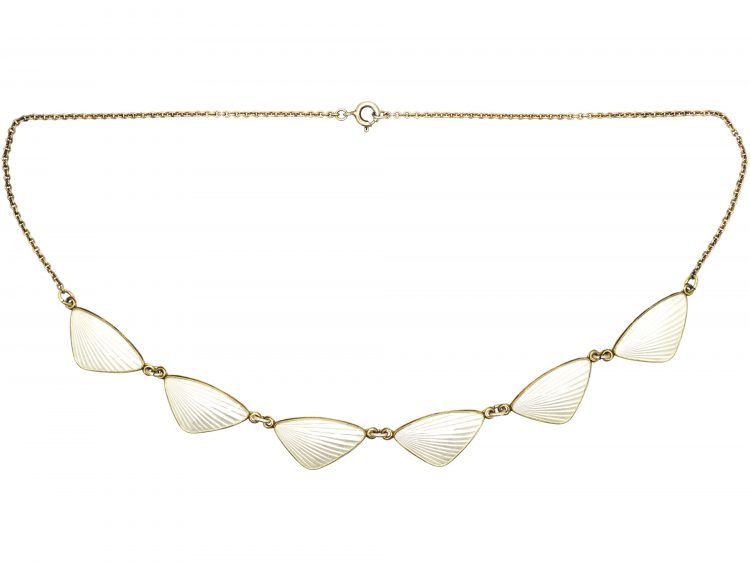 Mid 20th Century Silver & White Enamel Necklace by H C Ostrem