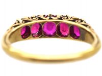 Victorian 18ct Gold, Five Stone Ruby Ring with Diamond Points