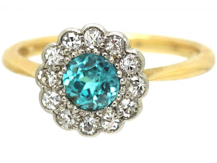 Edwardian 18ct & Platinum, Zircon & Diamond Cluster Ring