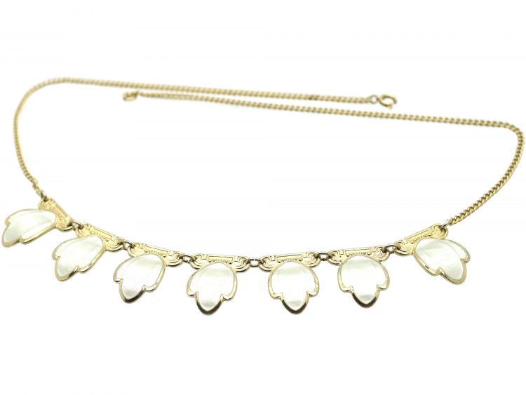 Norwegian Retro Silver & White Enamel Necklace by Andresen & Scheinflug