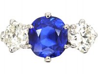 18ct White Gold, Unheated Sapphire & Diamond Three Stone Ring