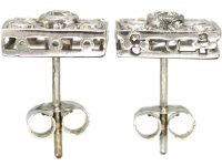 Art Deco 18ct White Gold & Diamond Square Gothic Design Earrings