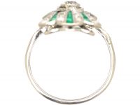 Art Deco Platinum Fan Ring set with Calibré Cut Emeralds & Diamonds