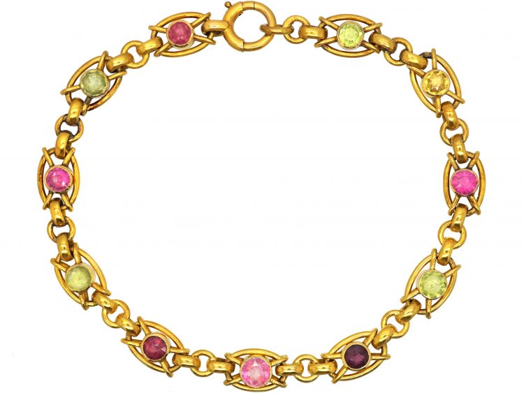 Edwardian 15ct Gold Harlequin Bracelet in Original Case set with Different Gemstones