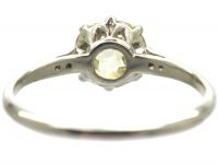 Art Deco Platinum, Solitaire Diamond Ring with Diamond Set Shoulders