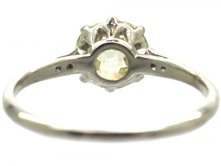 Art Deco Platinum, Solitaire Diamond Ring with Diamond Set Shoulders