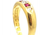 Victorian 18ct Gold, Five Stone Ruby & Diamond Boat Shaped Ring