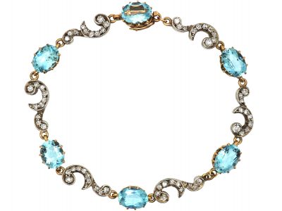 Edwardian 15ct Gold & Platinum, Aquamarine & Diamond Bracelet