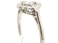 Art Deco Platinum & Diamond Cluster Ring with Baguette Diamond Detail
