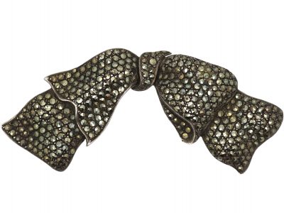Art Deco Silver & Marcasite Bow Brooch