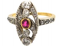 Art Nouveau 18ct White & Yellow Gold, Ruby & Diamond Ring