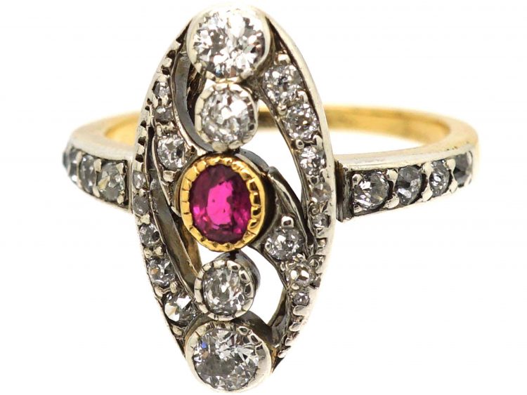 Art Nouveau 18ct White & Yellow Gold, Ruby & Diamond Ring