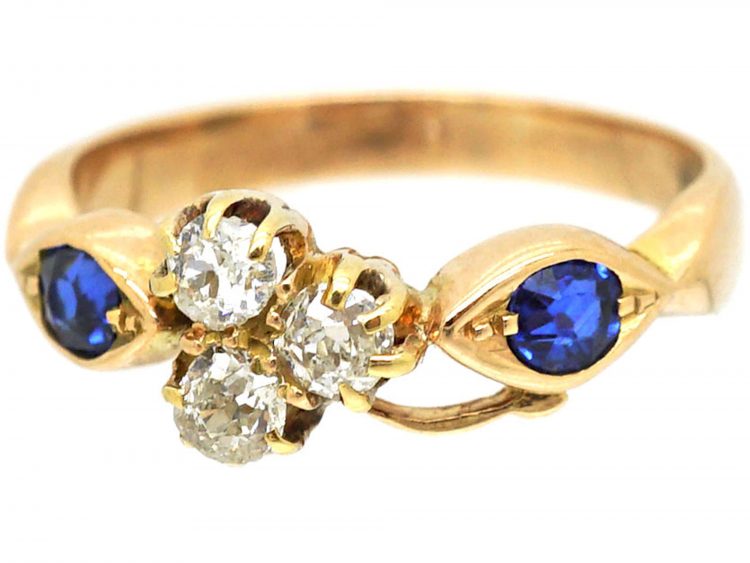 Edwardian 18ct Gold, Sapphire & Diamond Three Leaf Clover Ring