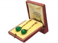 Art Deco 15ct Gold, Natural Pearl & Faceted Green Chalcedony Earrings in original Case
