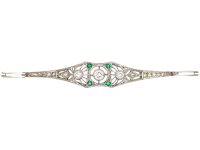 Art Deco 18ct White Gold & Platinum, Diamond & Emerald Bracelet
