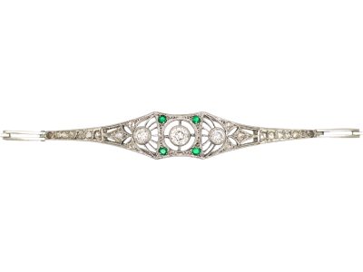 Art Deco 18ct White Gold & Platinum, Diamond & Emerald Bracelet