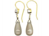 Edwardian 15ct Gold & Platinum, Moonstone & Diamond Drop Earrings