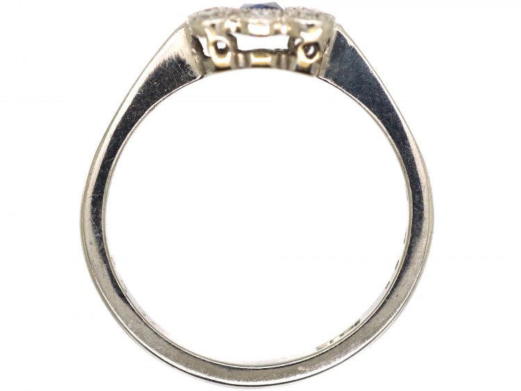 Art Deco 18ct White Gold, French Cut Sapphire & Diamond Rectangular Ring