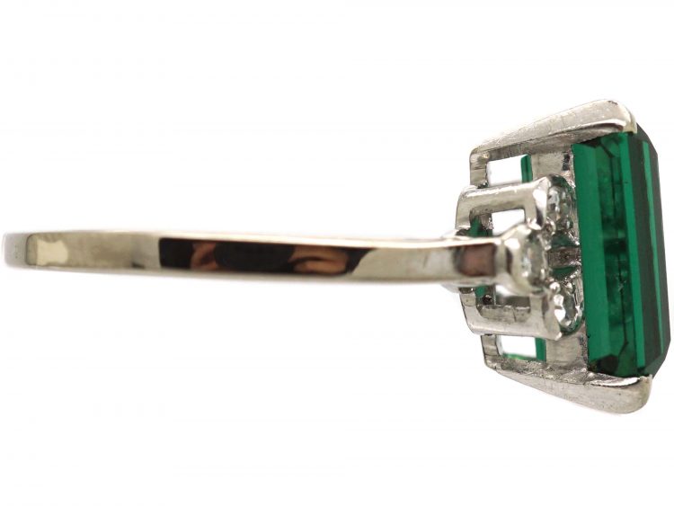 Art Deco 18ct White Gold & Platinum, Green Tourmaline & Diamond Ring
