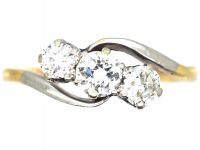 Edwardian 18ct Gold & Platinum, Three Stone Diamond Crossover Ring