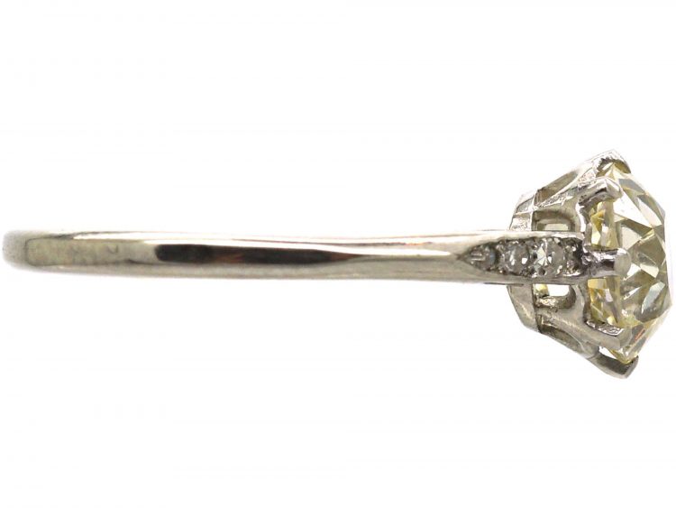 Art Deco Platinum, Solitaire Diamond Ring with Diamond Set Shoulders