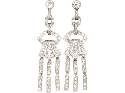 Art Deco Platinum & Diamond Drop Earrings