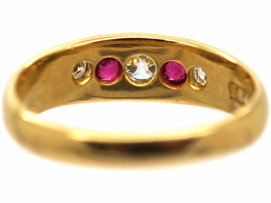 Victorian 18ct Gold, Five Stone Ruby & Diamond Boat Shaped Ring (740R ...