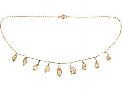 Art Nouveau 9ct Gold & Caged Baroque Pearls Necklace