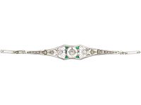 Art Deco 18ct White Gold & Platinum, Diamond & Emerald Bracelet