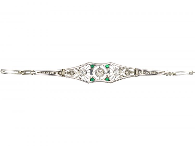 Art Deco 18ct White Gold & Platinum, Diamond & Emerald Bracelet