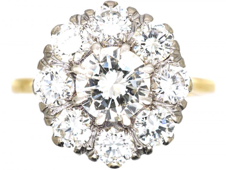 Retro 18ct Gold, Large Diamond Daisy Cluster Ring