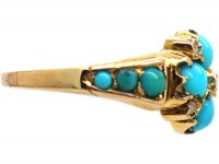 Victorian 15ct Gold Forget Me Not Ring set with Turquoise & Rose Diamonds