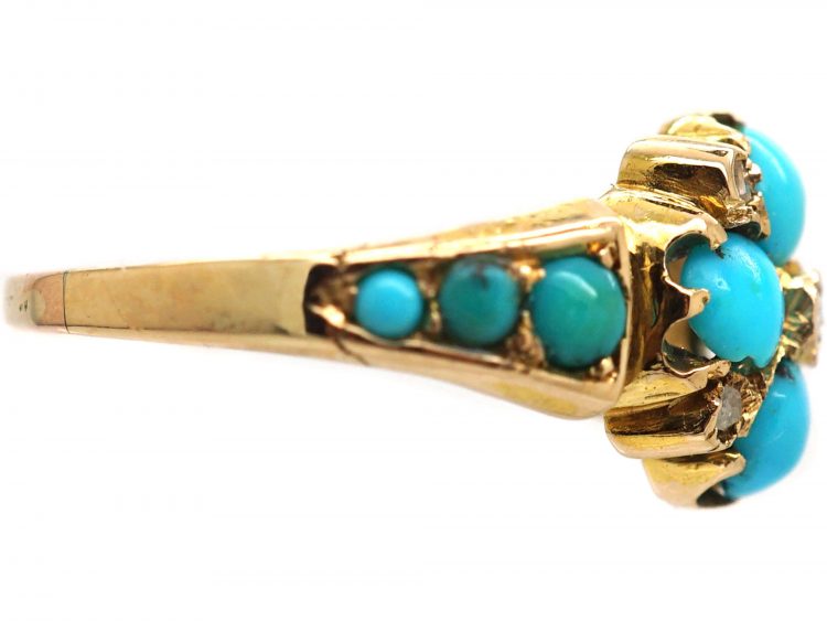 Victorian 15ct Gold Forget Me Not Ring set with Turquoise & Rose Diamonds