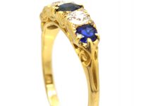 Victorian 18ct Gold, Five Stone Sapphire & Diamond Carved Half Hoop Ring