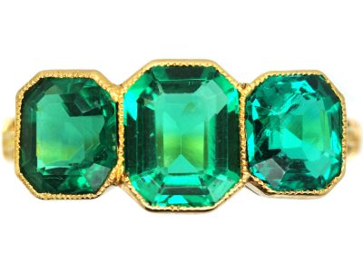 Victorian 18ct Gold, Emerald Paste Three stone Ring