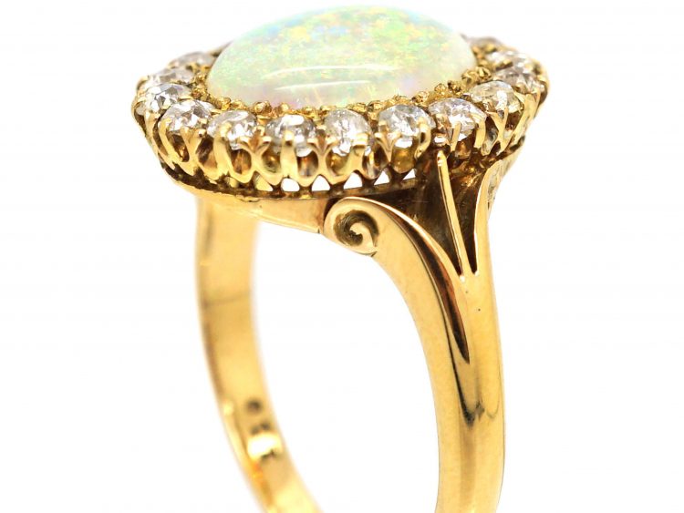Edwardian Large 18ct Gold, Opal & Diamond Cluster Ring
