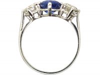 18ct White Gold, Unheated Sapphire & Diamond Three Stone Ring